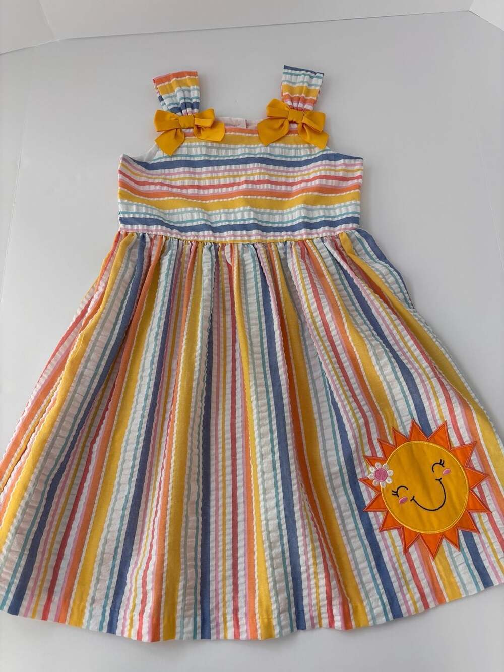 Bonnie Jean Girls Rainbow Stripe Sun Dress 6X Bow Straps Summer Beach Easter